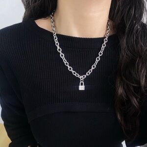 Silver Chain Necklace with Padlock Pendant